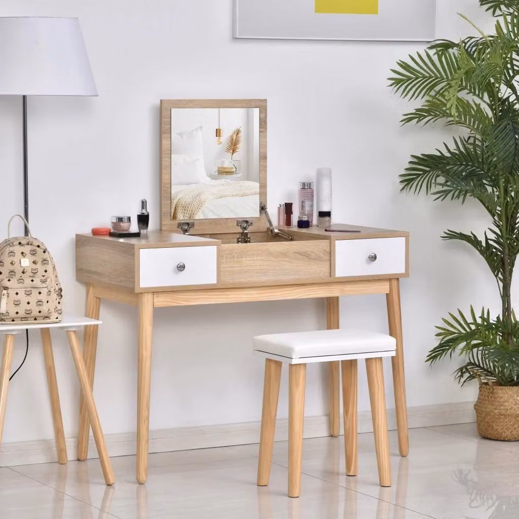 Consolle Trucco Moderna Benzoni Bianca con Specchio e Sgabello L/P/H: 100 x 45 x 118 cm – 2