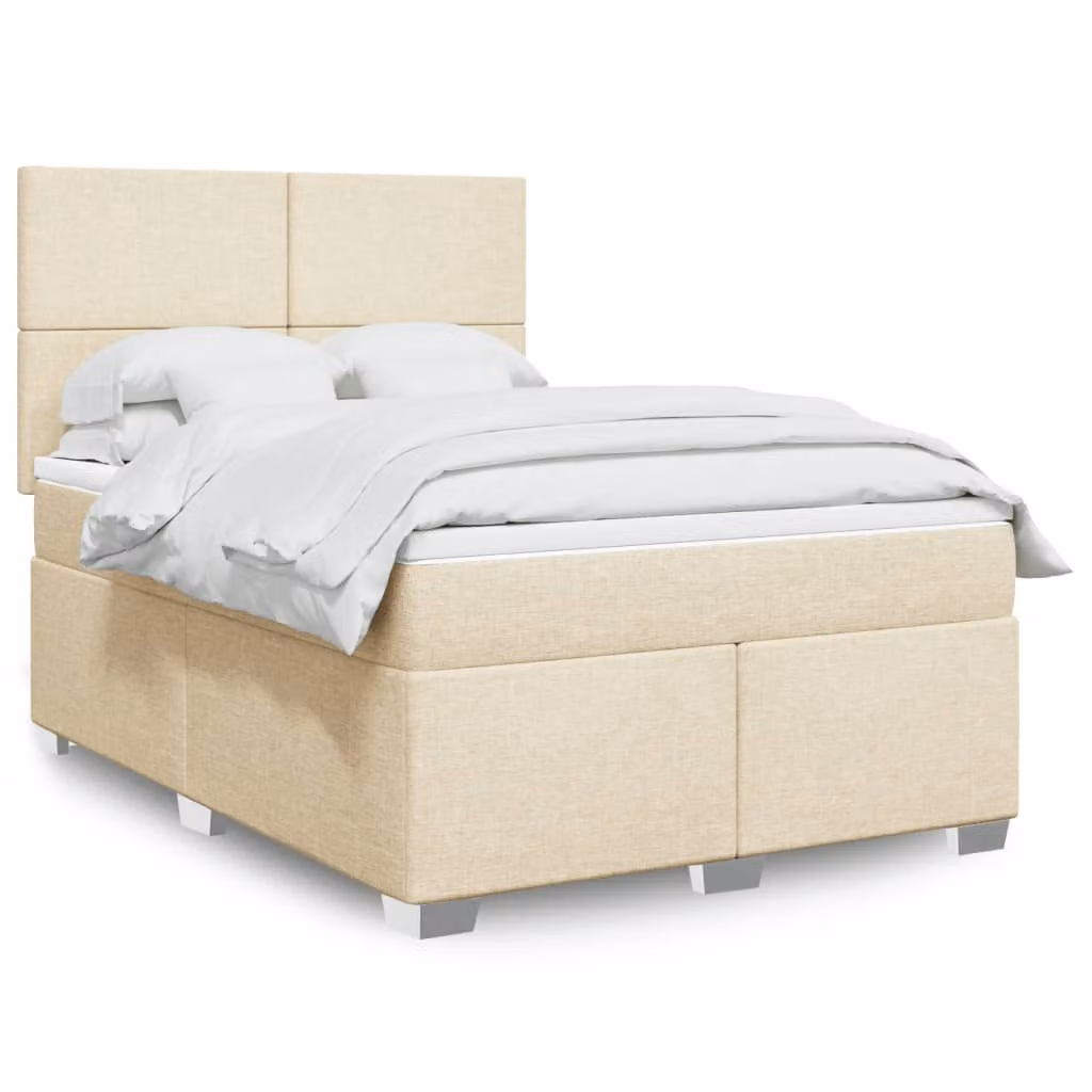 vidaXL Giroletto a Molle con Materasso in Tessuto Beige e Bianco, L/P: 140 x 200 cm