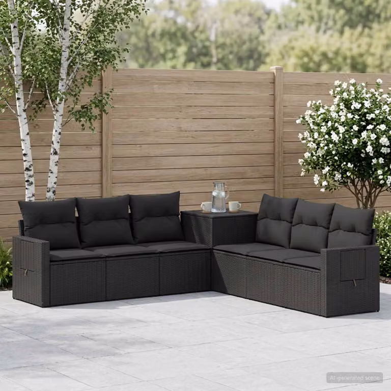 Set di divani da giardino vidaXL 7 pezzi in rattan sintetico e acciaio, colore nero