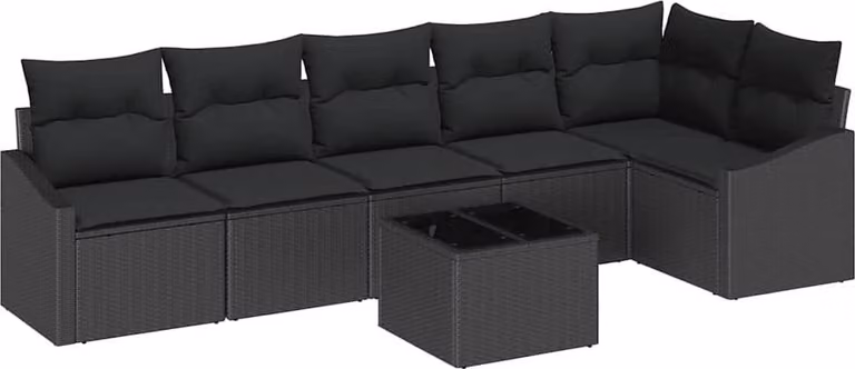 Set di divani con cuscino 7 pcs Nero polyrattan