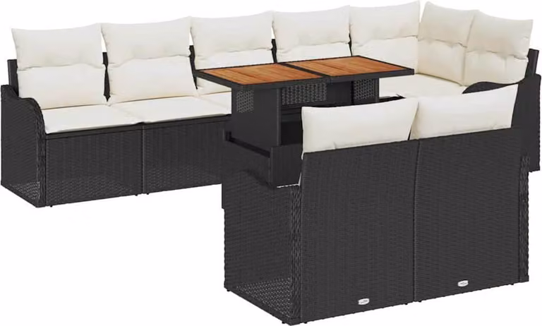 Set Divano da Giardino con archiviazione 9 pcs Nero Poly Rattan