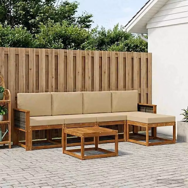 Set di divani da esterno 6 pz Naturale e Beige Poliestere 3385149