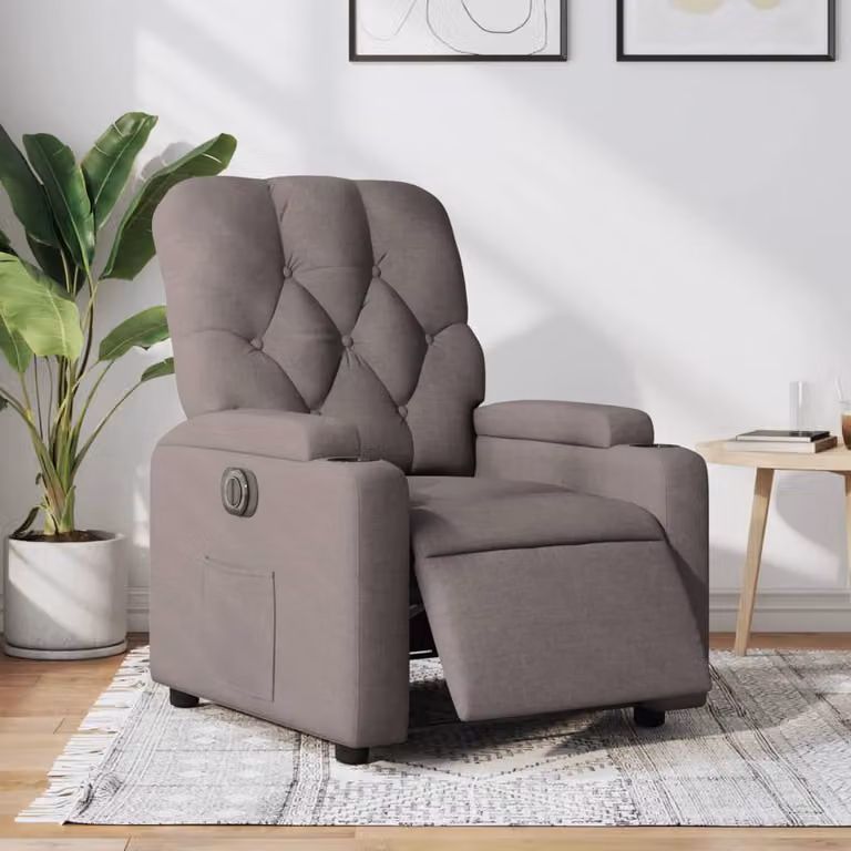 vidaXL Poltrona Elettrica Reclinabile in Tessuto Beige e Grigio con Braccioli