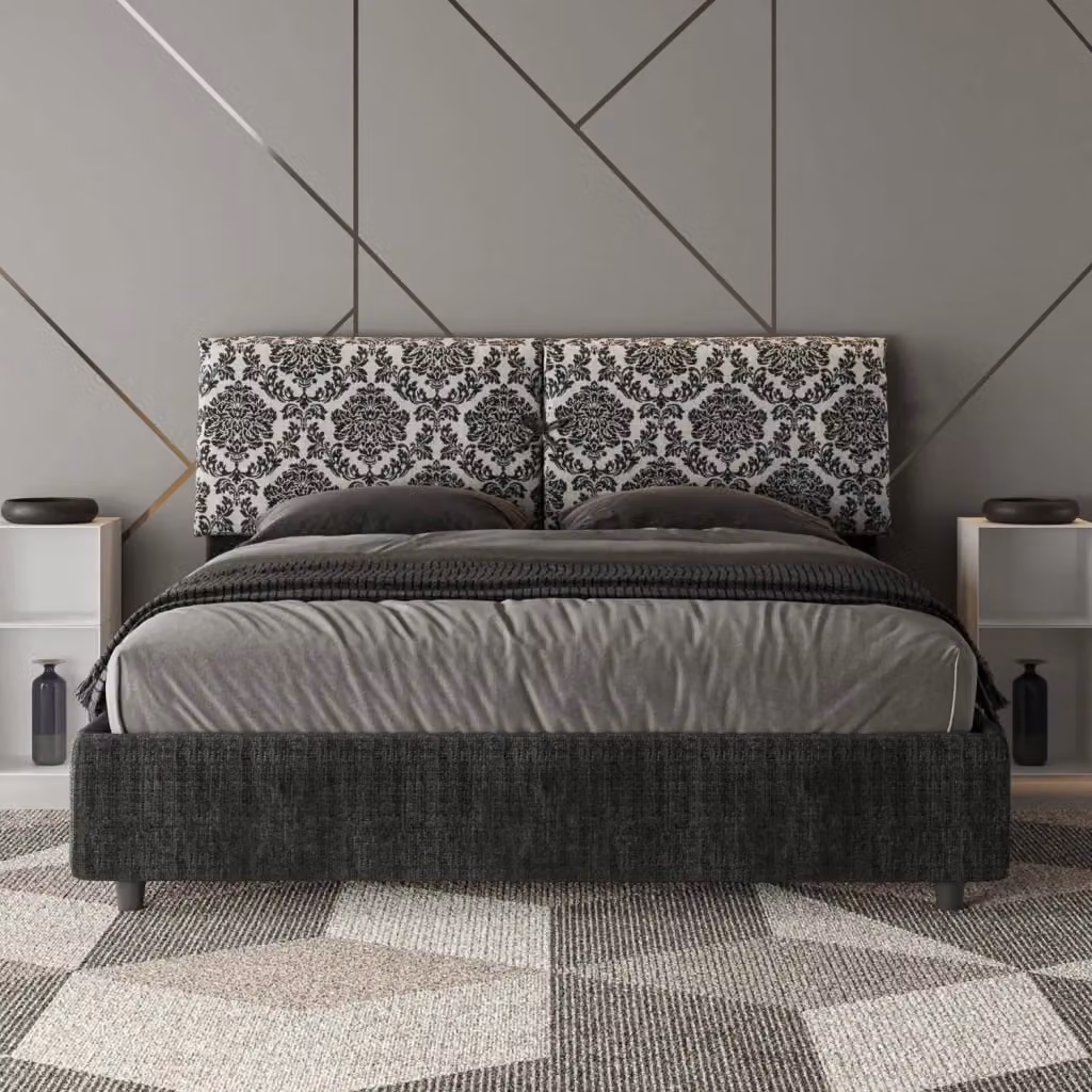 Letto Matrimoniale Agata Mados Blu con Contenitore e Testata Imbottita in Tessuto L/P/H: 160 x 190 x 110 cm – 2