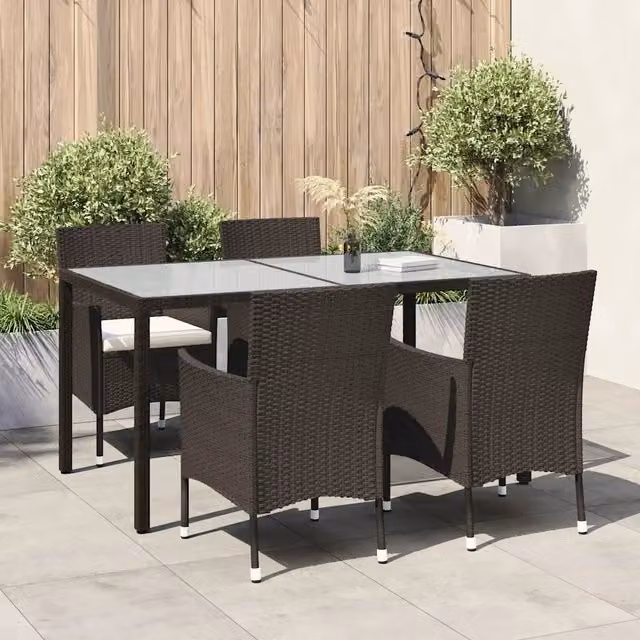 Set Mobili da Giardino 5 pz con Cuscini in Polyrattan Marrone 3094819