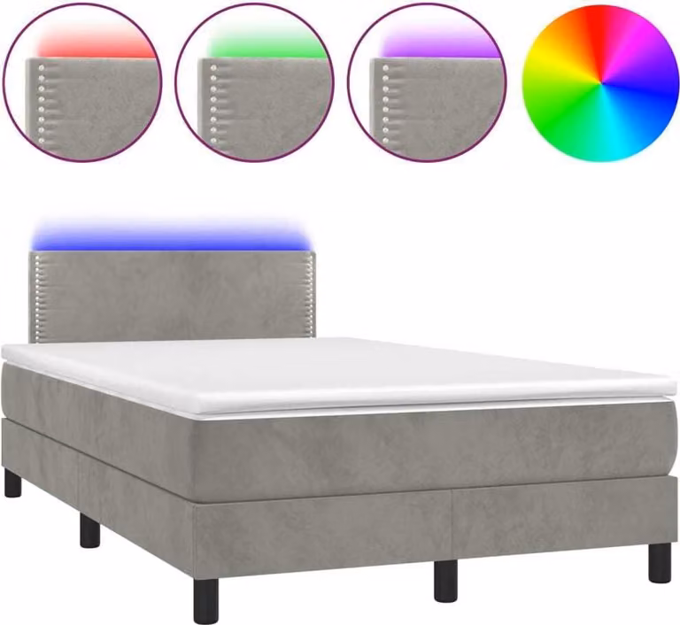 Letto a Molle con Materasso e LED Grigio Chiaro 120x200 cm Velluto