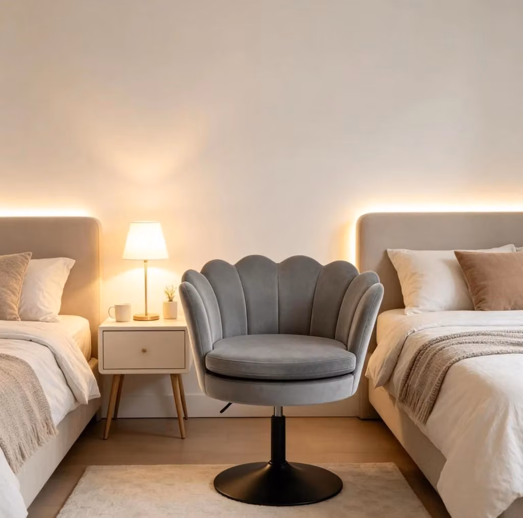 Sedia girevole moderna in velluto grigio con base in metallo e ruote, L: 61.5 cm, P: 65 cm, H: 83 cm – 2