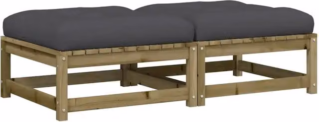 Poggiapiedi da giardino in legno di pino impregnato con 2 cuscini color antracite CFW2926641