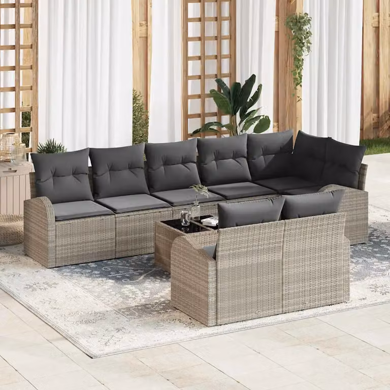 Set Divano da Giardino vidaXL 9 Pezzi a Forma di U Grigio con Cuscini e Tavolino da Caffè