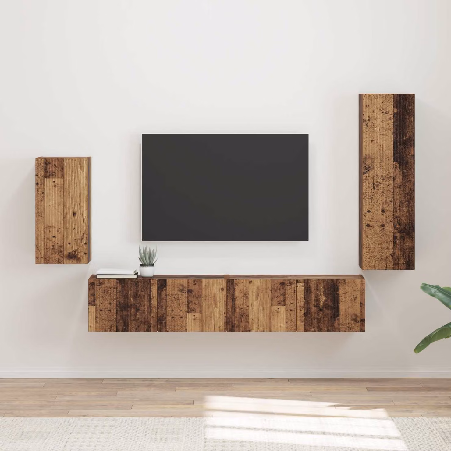 Set mobile TV vidaXL da 4 pezzi in legno effetto vecchio marrone per soggiorno – 1