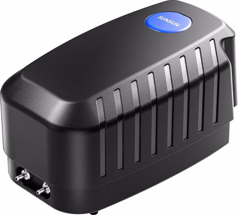 SunSun CAP-20 pompa di ossigeno 8 W, pompa d'aria per acquari e laghetti da giardino da 8 m³, aeratore per laghetti 13 l/min con 4 uscite d'aria, pompa di aerazione con 2x pietra d'aria e 2x valvola di non ritorno