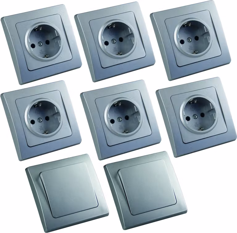 Kit di avviamento ChiliTec DELPHI, 8 pezzi, argento 6x presa di corrente, 2x interruttore, incl. telaio
