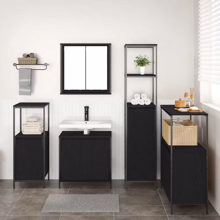 Set di mobili per il bagno moderno vidaXL composto da 5 pezzi in nero opaco, L/P/H: 36 x 35 x 165 cm