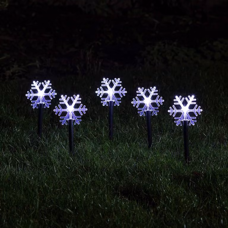 Set di 5 fiocchi di neve in acrilico con luci LED, decorazione natalizia a batteria