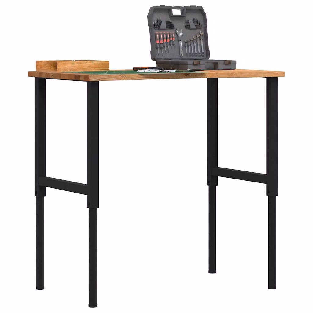 vidaXL Banco Lavoro Regolabile in Legno di Rovere e Metallo, Marrone Chiaro, L 100 cm x P 60 cm x H 71,5-98 cm