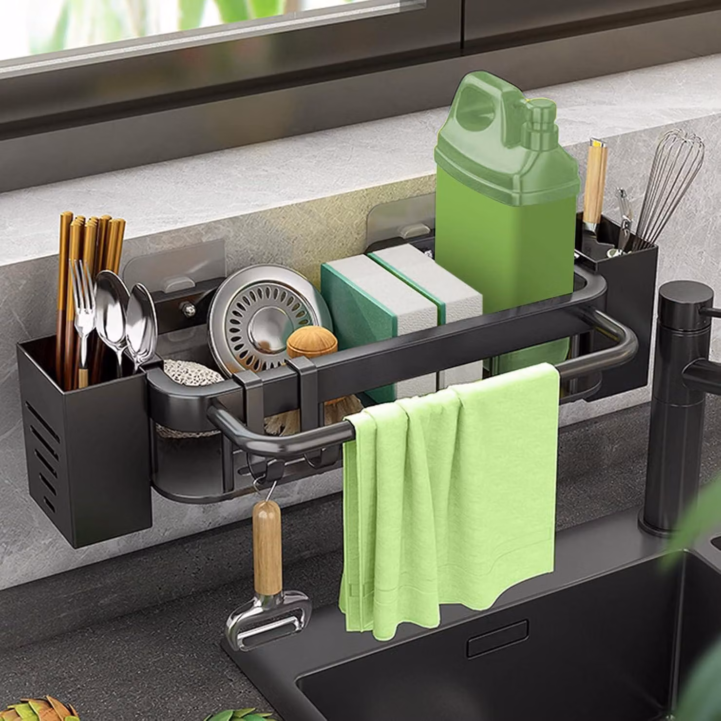 Organizzatore per lavello, da appendere, in acciaio inossidabile, per la cucina