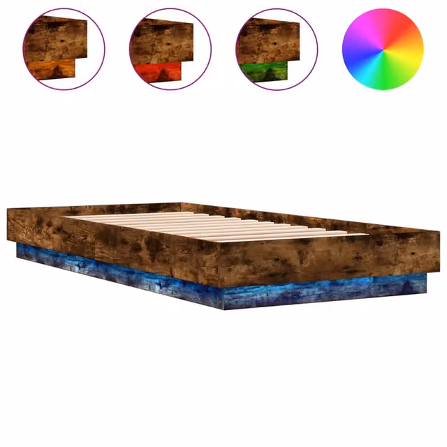 Letto singolo moderno DESIGN IN con illuminazione LED e porta USB in Rovere Fumo, L: 100 cm, P: 200 cm