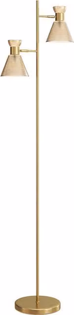 Lampada da terra moderna HOMCOM con 2 luci regolabili e paralumi in vetro, colore oro/ottone