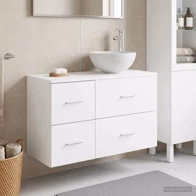Set di mobili da bagno moderno vidaXL composto da mobile lavabo e pensile in MDF bianco opaco – 1