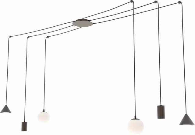 Lampada a sospensione Emibig FUJI nera con 6 luci in metallo e vetro, design moderno IP20