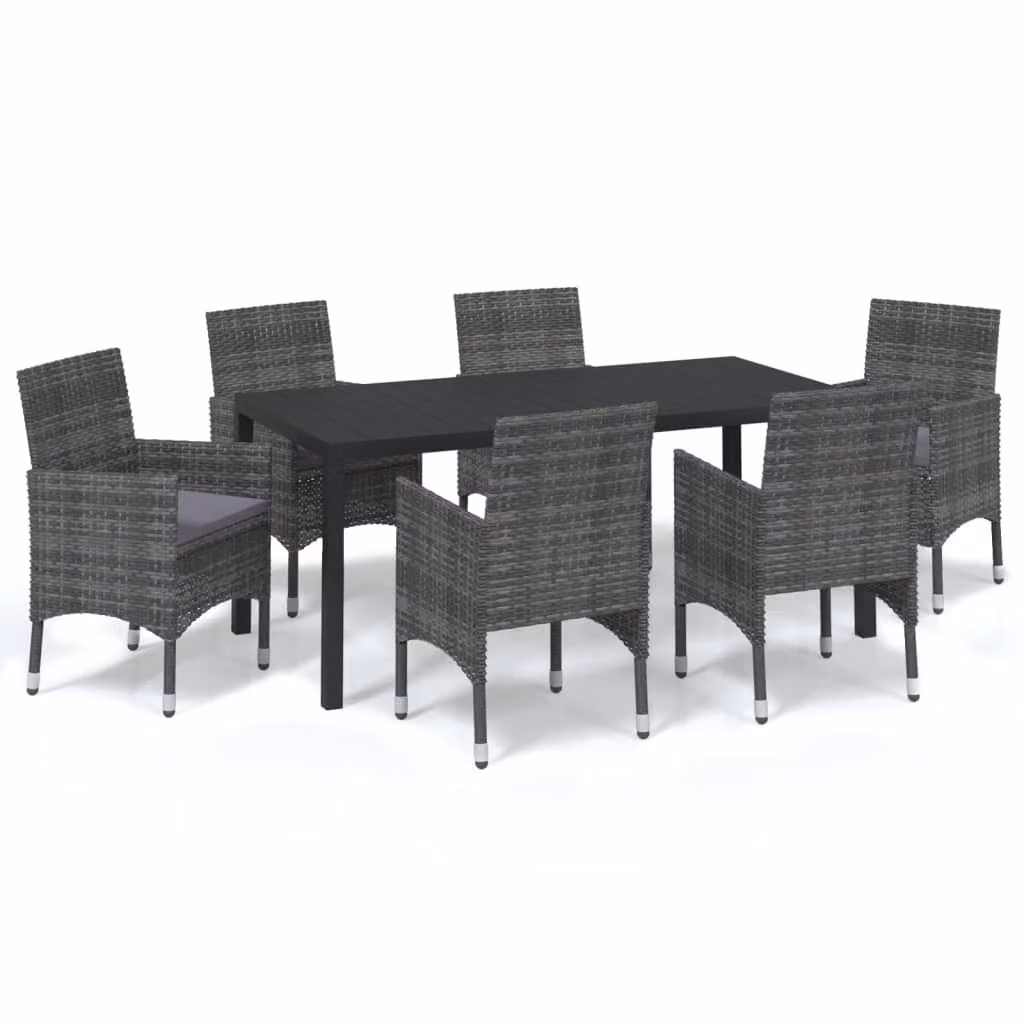 Set da Pranzo per Giardino 7 pz con Cuscini Polyrattan Grigio