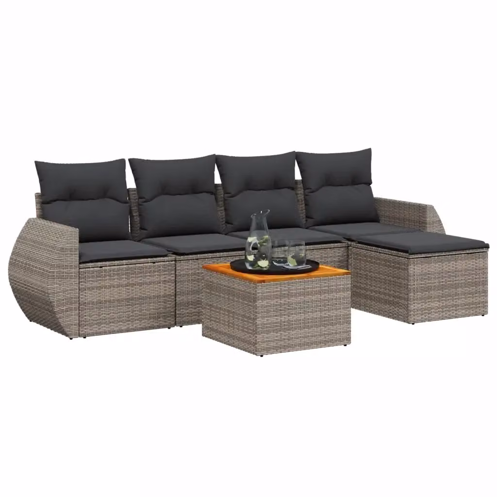 vidaXL Set Divano da Giardino a L 6 pz in Polyrattan Grigio con Cuscini e Ottoman – 2