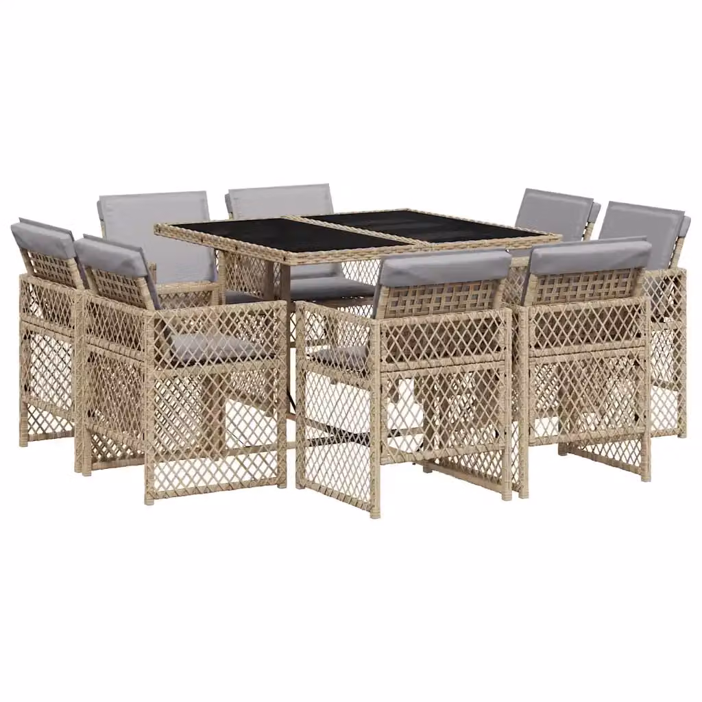 Set Pranzo da Giardino vidaXL 9 pz in Polyrattan con Cuscini Beige e Piano in Vetro – 2