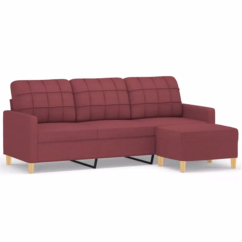 Divano a 3 posti moderno vidaXL con poggiapiedi coordinato in tessuto rosso L: 198 cm, P: 80 cm, H: 77 cm – 2
