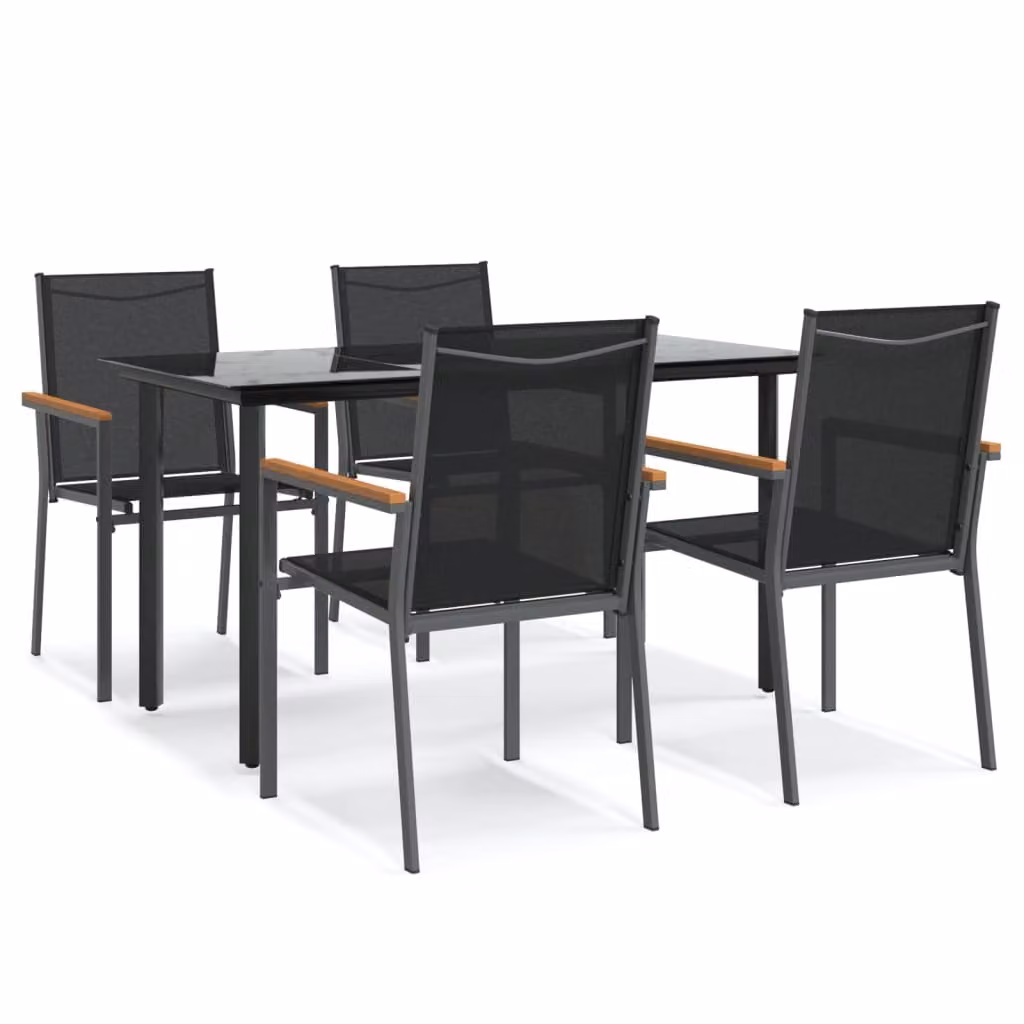 Set da Pranzo da Giardino 5 pz Nero in Textilene e Acciaio