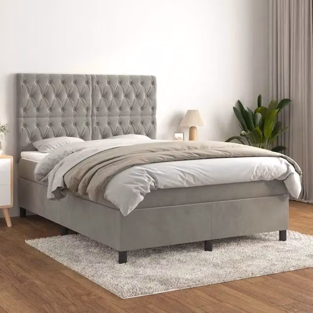 Letto Ibrido con Giroletto a Molle e Materasso vidaXL in Velluto Grigio Chiaro L/P: 140 x 190 cm