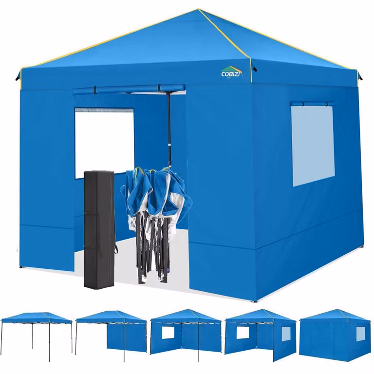 Gazebo da esterno 3x3 metri, impermeabile, stabile, con 4 pannelli laterali in rete, colore blu