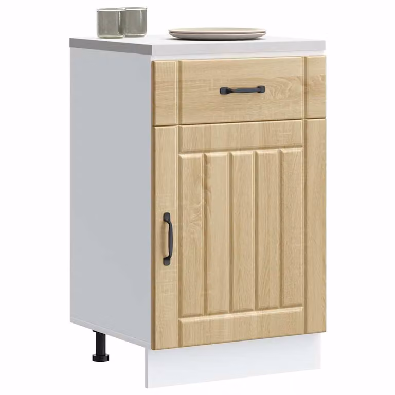 Base da cucina vidaXL Lucca Rovere Sonoma in legno multistrato e MDF, colore bianco e marrone, L: 81.5 cm, P: 46.0 cm, H: 50.0 cm