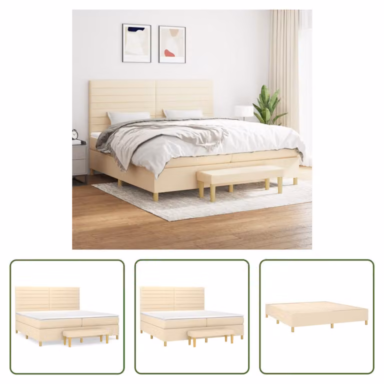 The Living Store Letto a molle con materasso crema 200x200 cm in tessuto