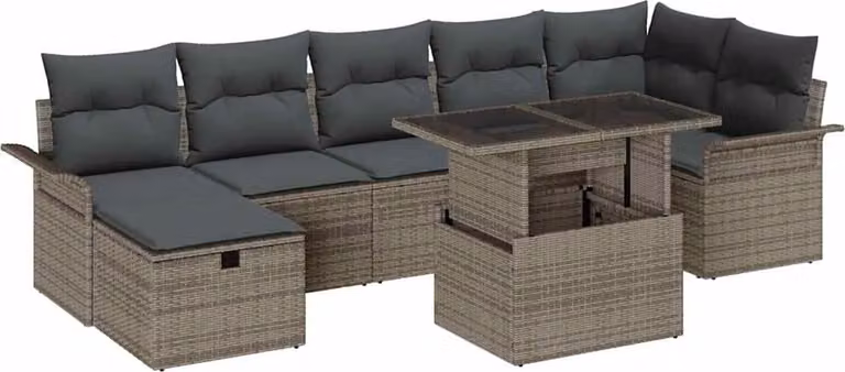 Set Divano da Giardino con cuscino 8 pcs Grigio Poly Rattan