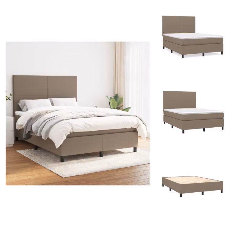 vidaXL Letto a molle con materasso in tessuto taupe 140x190 cm - Letti e strutture letto