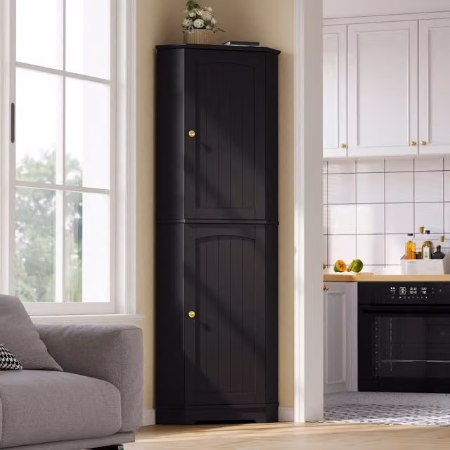 Armadio angolare Mivray nero in MDF con 2 ante e ripiani interni per cucina, soggiorno o sala da pranzo, L/P/H: 42 x 42 x 166 cm