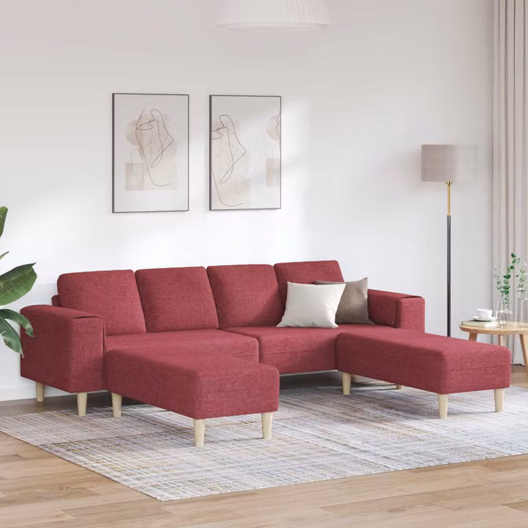 Set di divano da soggiorno vidaXL in tessuto rosso e marrone con cuscini inclusi