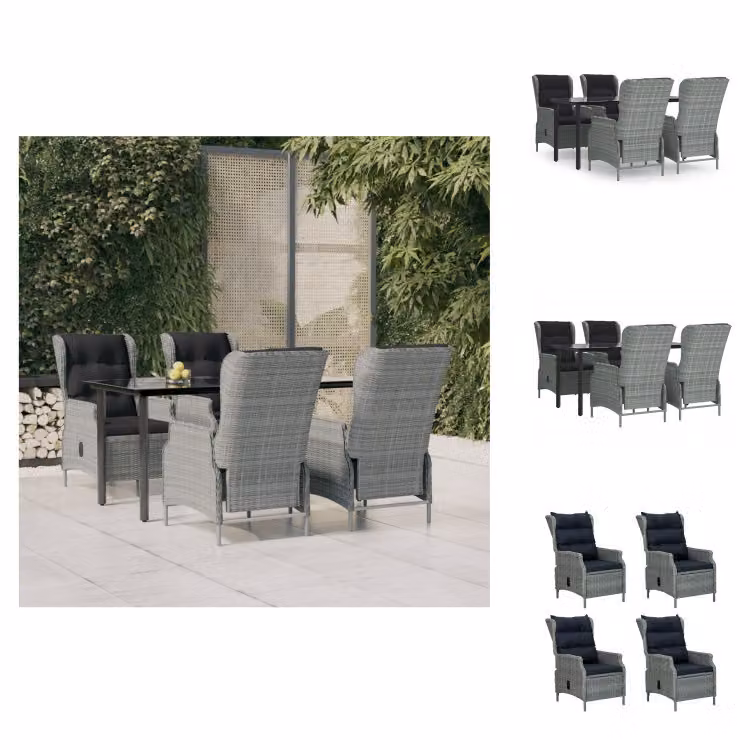 vidaXL Set da pranzo da giardino 5 pezzi in poly rattan grigio chiaro - Set di mobili da giardino