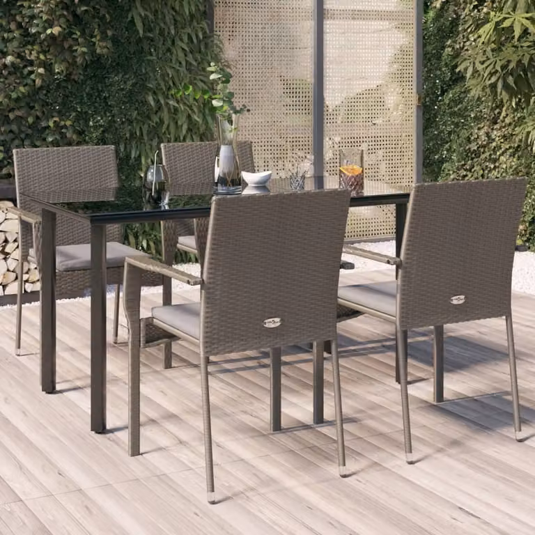 Maison Exclusive - Set da pranzo da giardino a 5 pezzi con cuscini in rattan sintetico nero e grigio