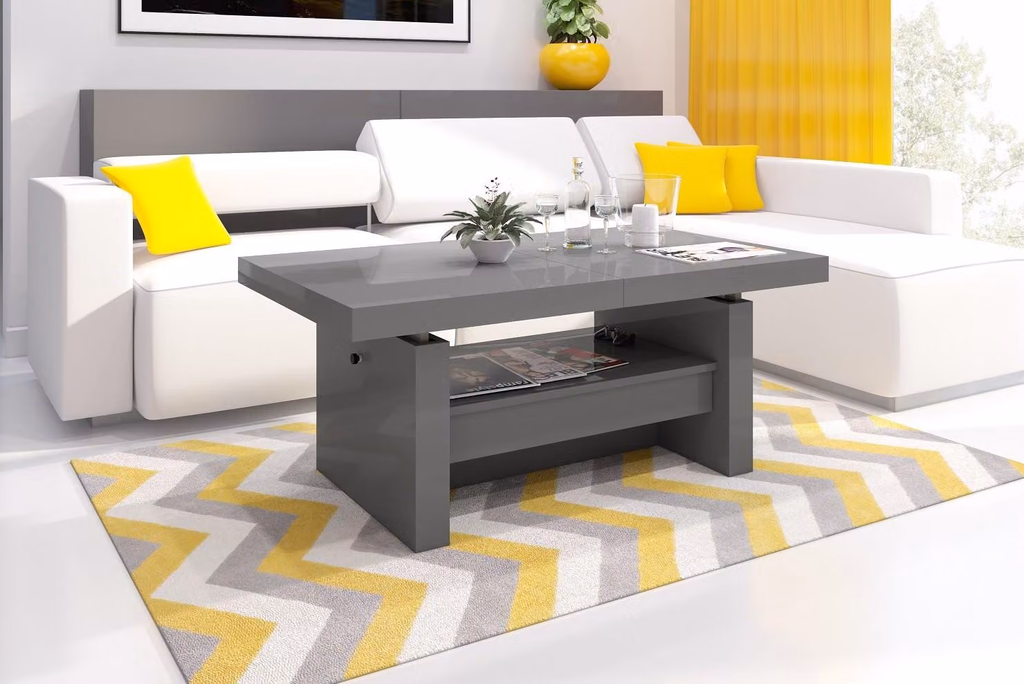 Tavolino di design Aversa H-111 con cassetto estraibile e regolabile in altezza, tavolo da pranzo