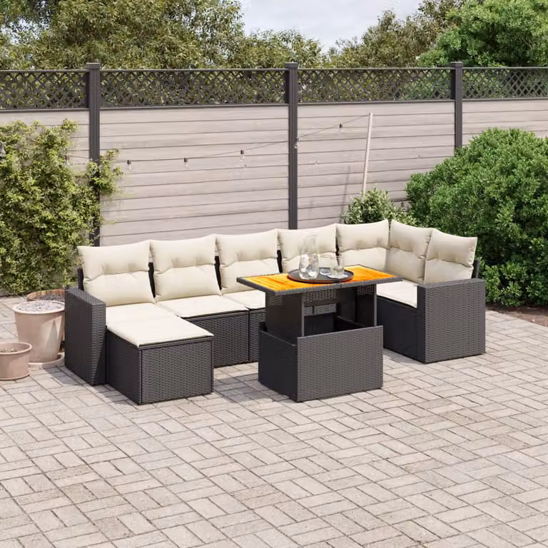 vidaXL Set Divani da Giardino a L con Cuscini 8 pz in Polyrattan Nero e Bianco