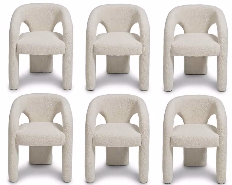Gruppo di sedie dal design moderno, colore bianco, tessuto confortevole, stabili ed eleganti