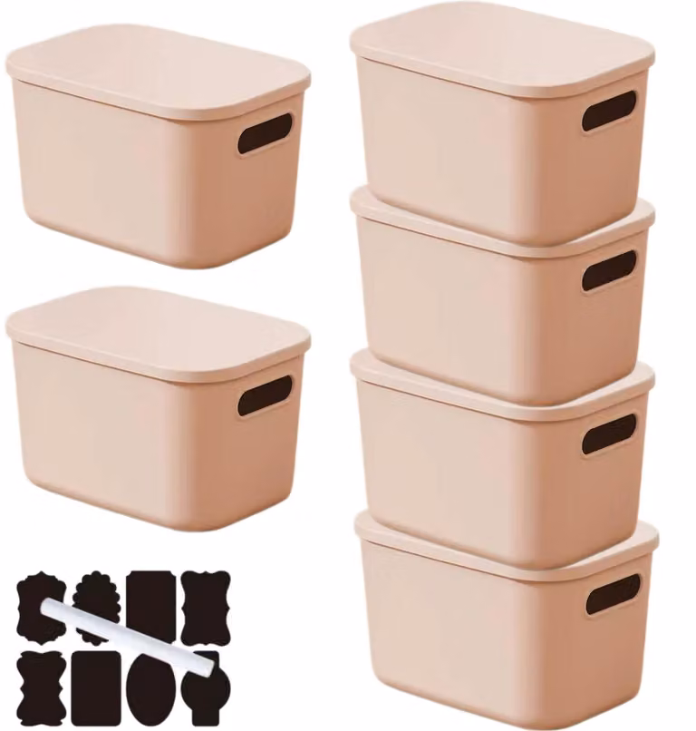 Set di 6 contenitori in plastica con coperchio e maniglie, impilabili
