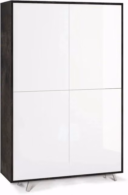 Armadio mobile 4 ante con apertura push-pull 107x41x169h cm in kit colore Ossido nero e Bianco