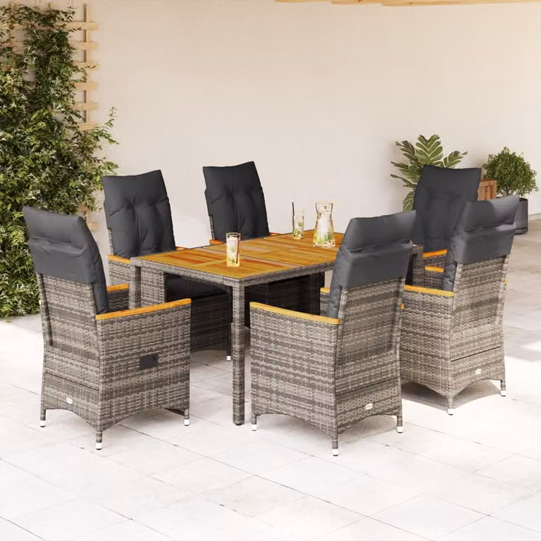 vidaXL Set da Pranzo da Giardino 7 pz in Polyrattan e Legno di Acacia Grigio