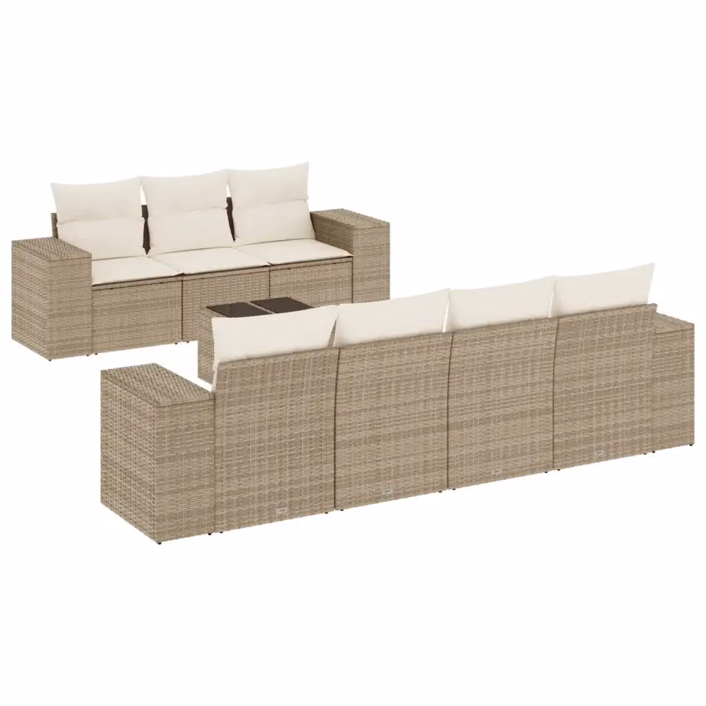 Set Divano da Giardino a L vidaXL 8 pz con Cuscini Beige e Tavolino in Vetro con Struttura in Acciaio e Polyrattan – 2