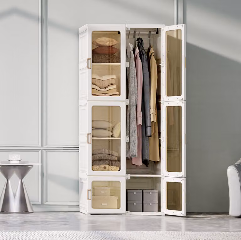 Armadio CDGlobal, armadio 69 x 170 x 50 cm (L x A x P), facile da montare, armadio multiuso pieghevole con ante magnetiche, armadio per soggiorno camera da letto bianco