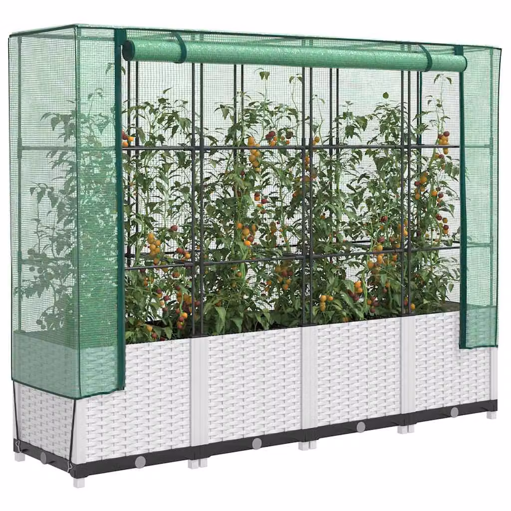Letto rialzato con copertura serra effetto rattan vidaXL, bianco e verde, L 160 cm x P 40 cm x H 138 cm