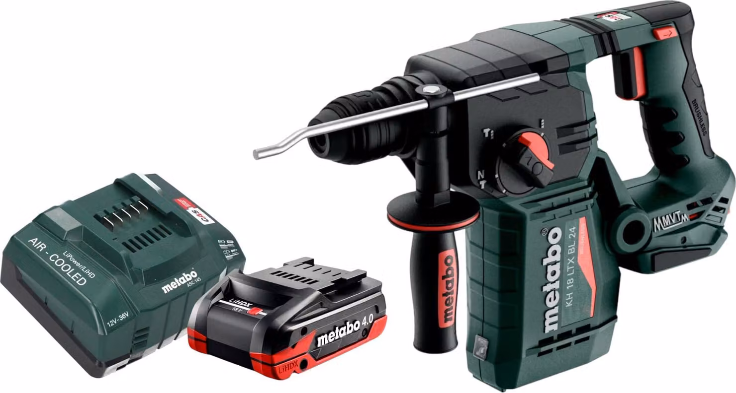 Metabo KH 18 LTX BL 24 trapano a percussione a batteria 18 V 2,2 J SDS Plus Brushless + 1x batteria LiHDX 4,0 Ah + caricabatteria