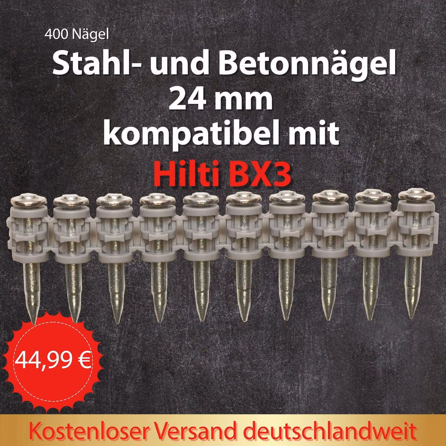400 chiodi ad alta resistenza da 24 mm per acciaio e cemento – compatibili con Hilti BX 3/B3 – alternativa a X-P 24 B3 – chiodi di fissaggio professionali